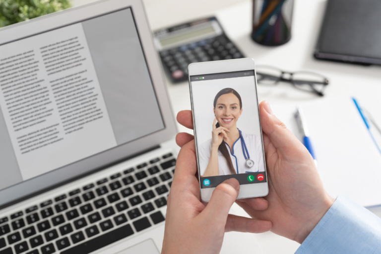 Employee health check via telehealth doctor.