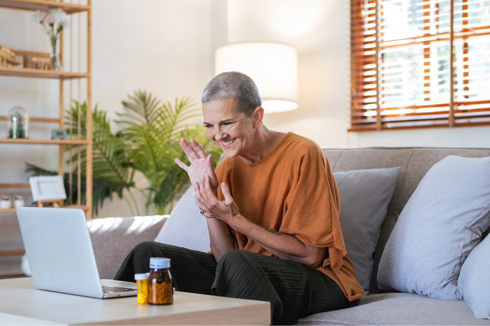 Woman having a health check online from home.