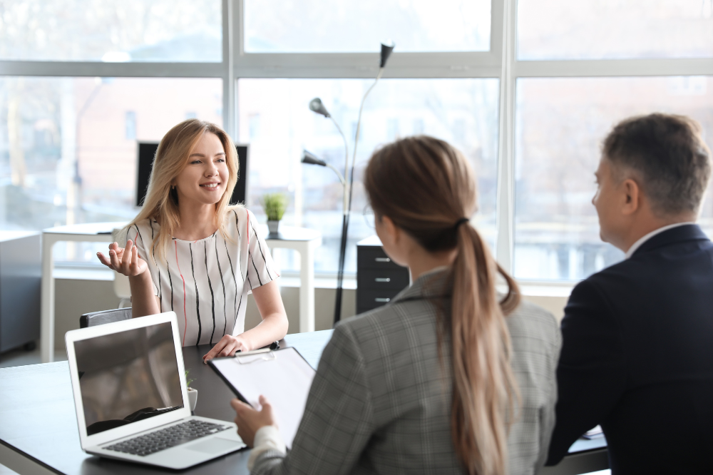 Female employee presenting a business case for a corporate health program to HR.